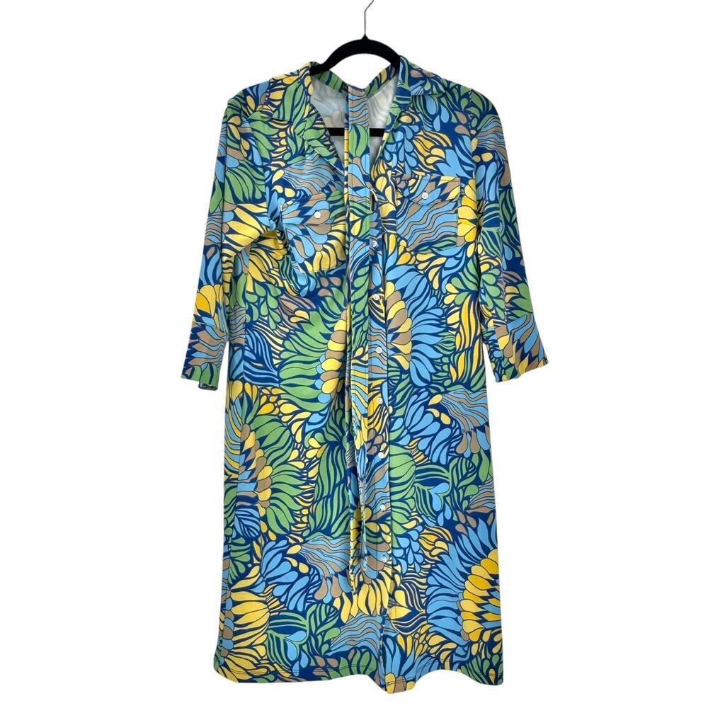 J. McLaughlin Brynn Lyford Jersey Retro Print Shirt Dress Multicolor Size L - Picture 5 of 9